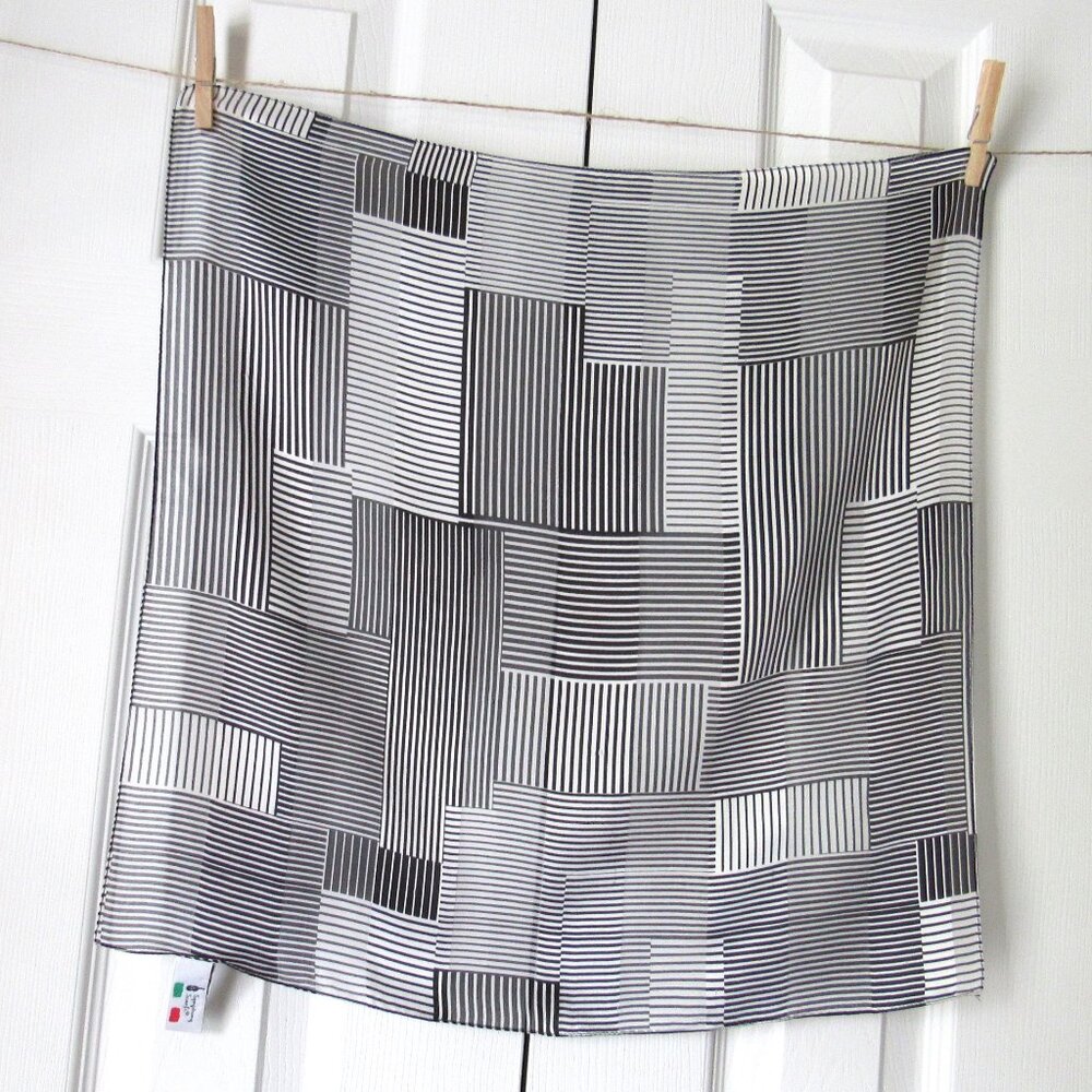 SYMPHONY SCARFS Vintage Scarf Made in Italy Artisan Block Print Black White